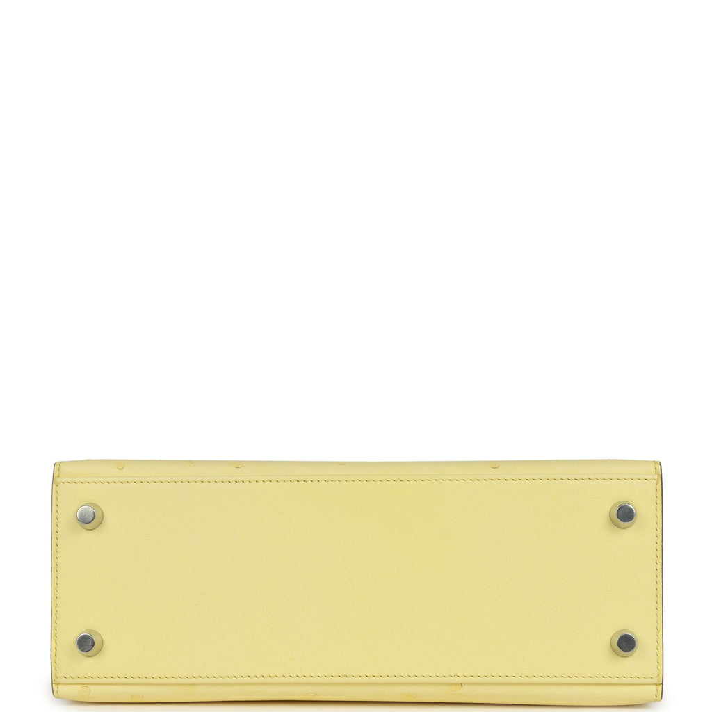 Kelly Sellier 25 Limoncello Ostrich Palladium Hardware Bag