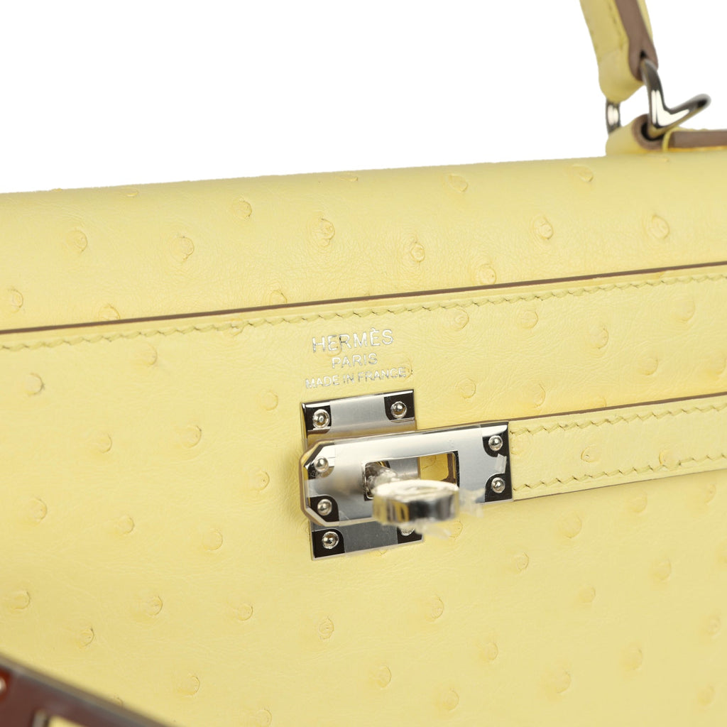 Kelly Sellier 25 Limoncello Ostrich Palladium Hardware Bag
