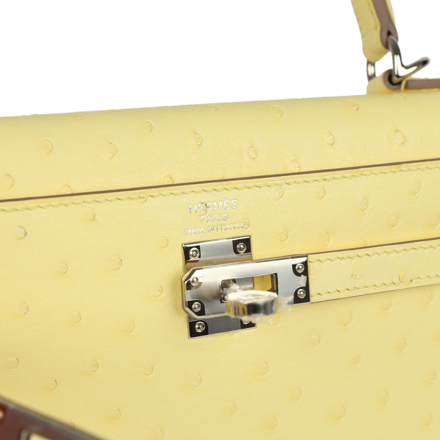 Kelly Sellier 25 Limoncello Ostrich Palladium Hardware Bag