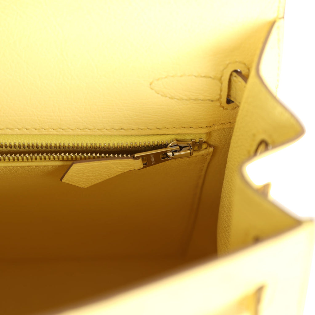 Kelly Sellier 25 Limoncello Ostrich Palladium Hardware Bag