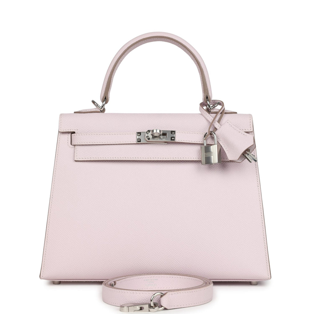 Kelly Sellier 25 Mauve Pale Epsom Palladium Hardware Bag