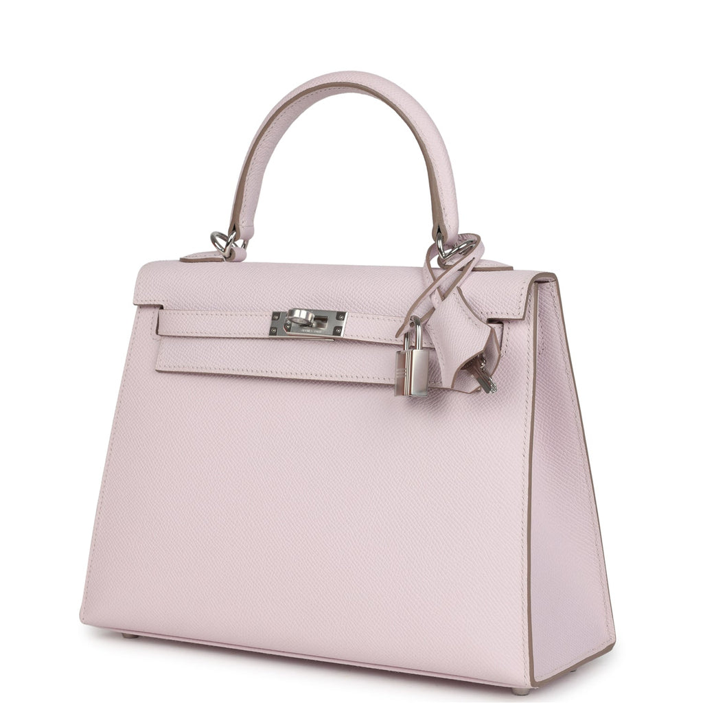 Kelly Sellier 25 Mauve Pale Epsom Palladium Hardware Bag