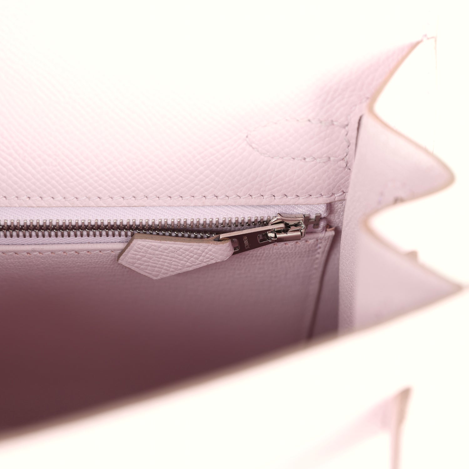 Kelly Sellier 25 Mauve Pale Epsom Palladium Hardware Bag