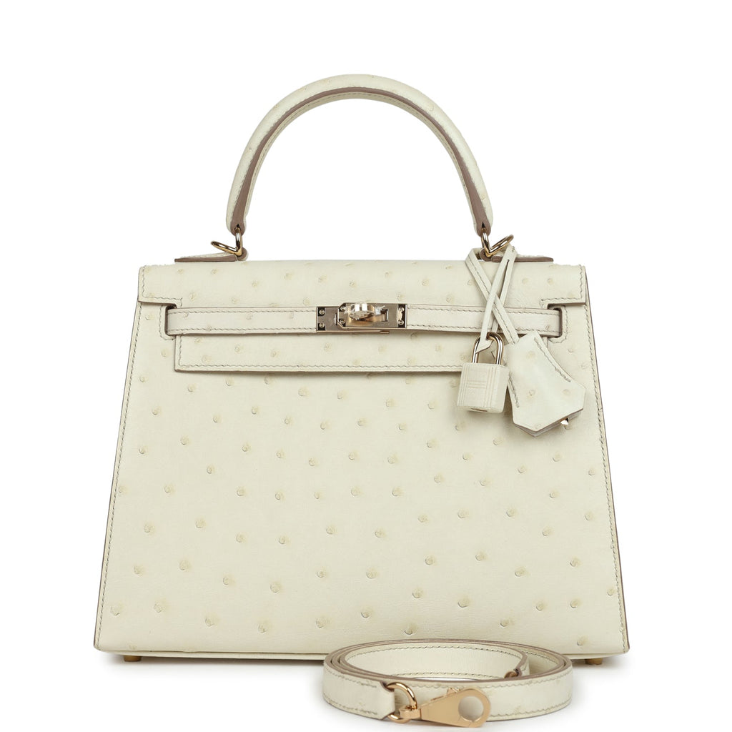 Kelly Sellier 25 Nata Verso Ostrich Permabrass Hardware Bag