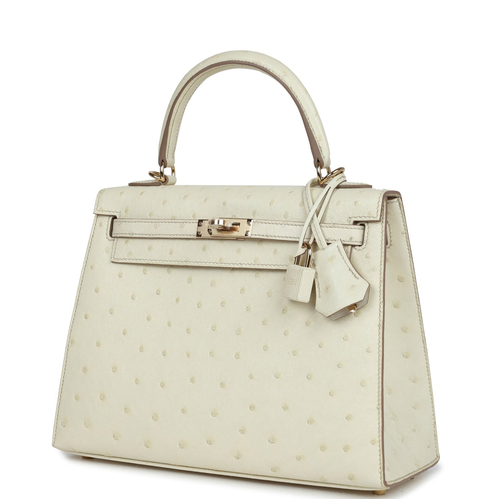 Kelly Sellier 25 Nata Verso Ostrich Permabrass Hardware Bag