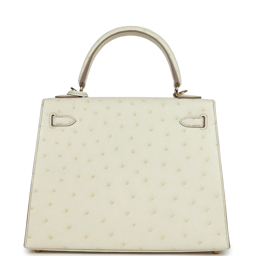 Kelly Sellier 25 Nata Verso Ostrich Permabrass Hardware Bag