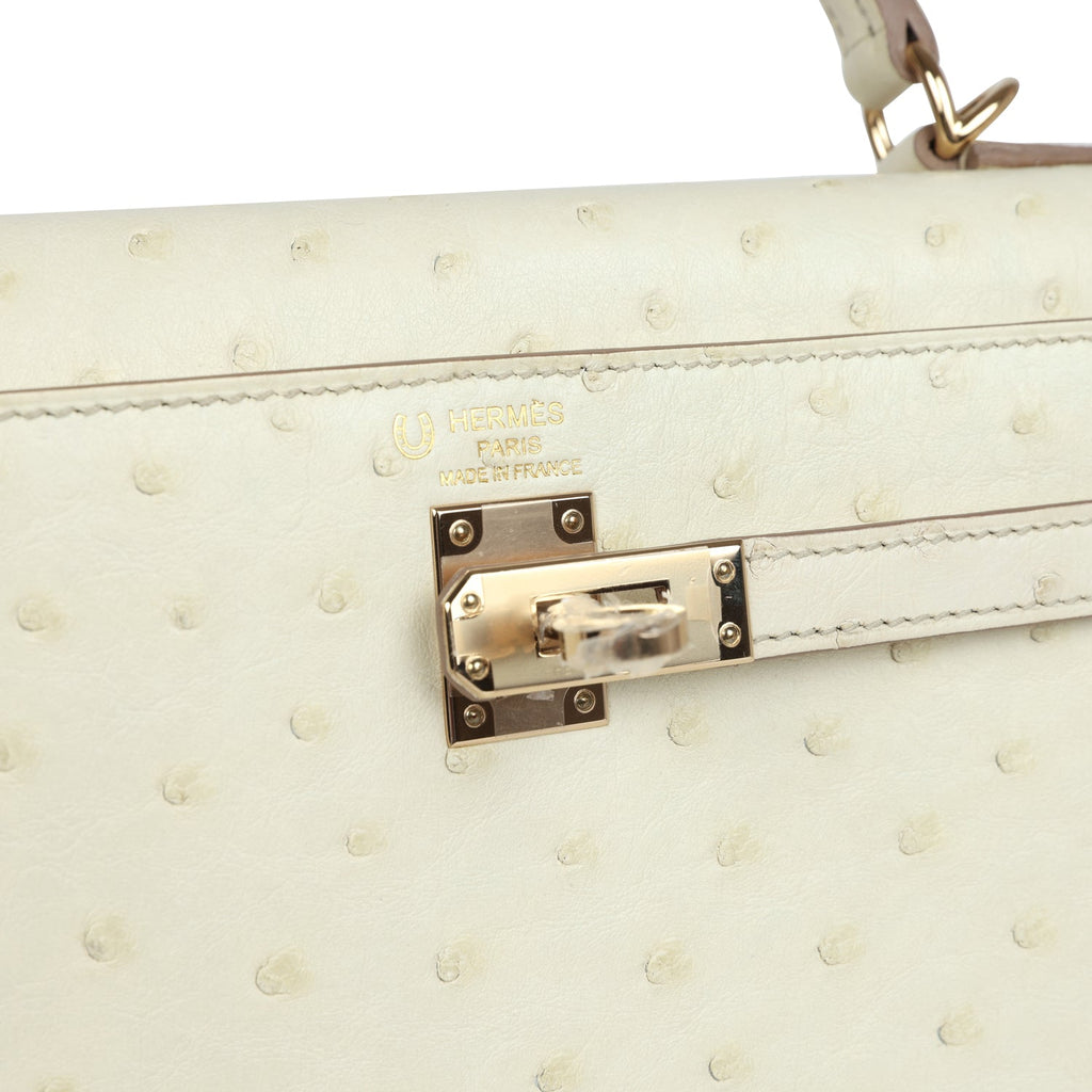 Kelly Sellier 25 Nata Verso Ostrich Permabrass Hardware Bag