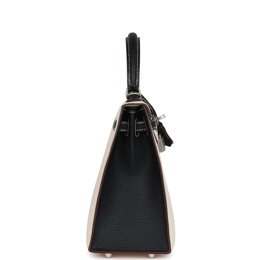 Kelly Sellier 25 Nata and Black Chevre Mysore Brushed Palladium Hardware Bag