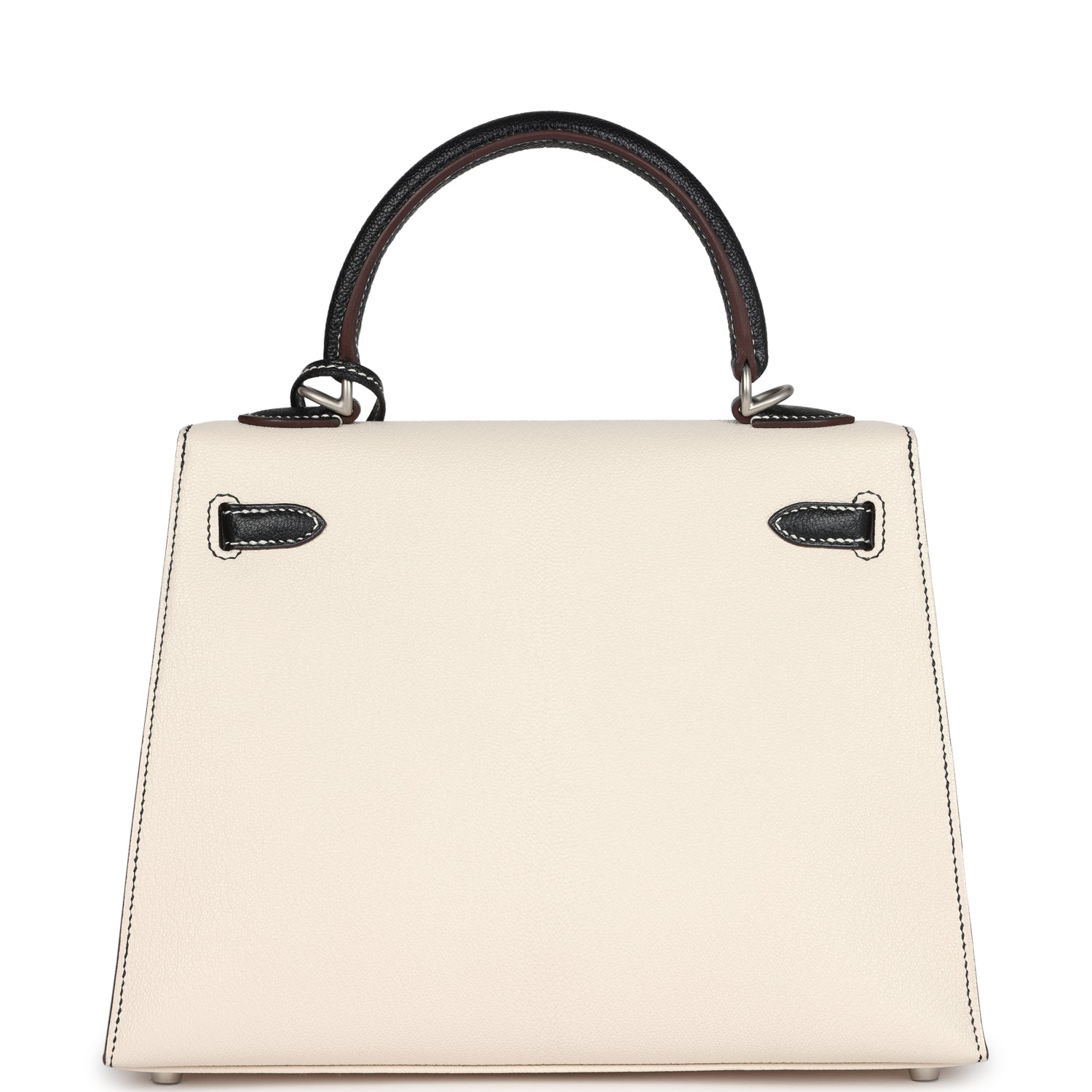 Kelly Sellier 25 Nata and Black Chevre Mysore Brushed Palladium Hardware Bag