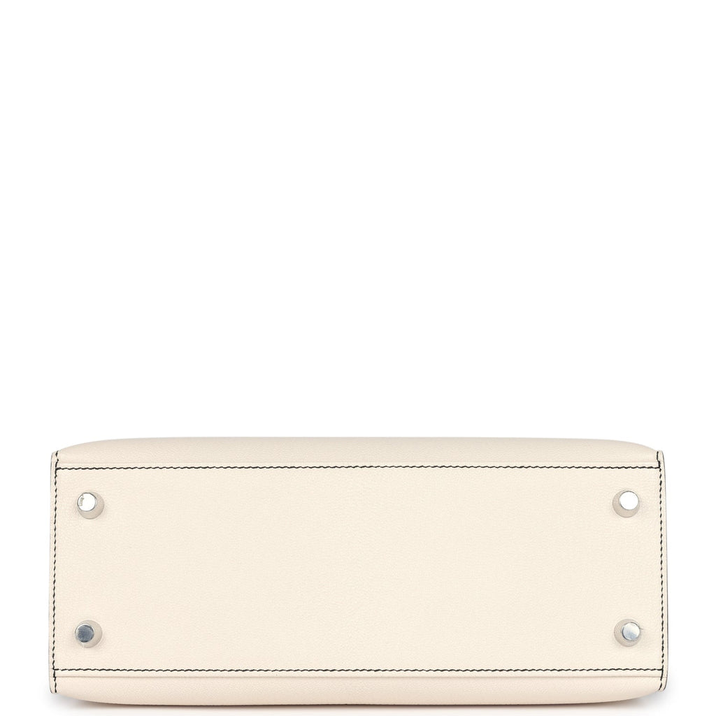 Kelly Sellier 25 Nata and Black Chevre Mysore Brushed Palladium Hardware Bag