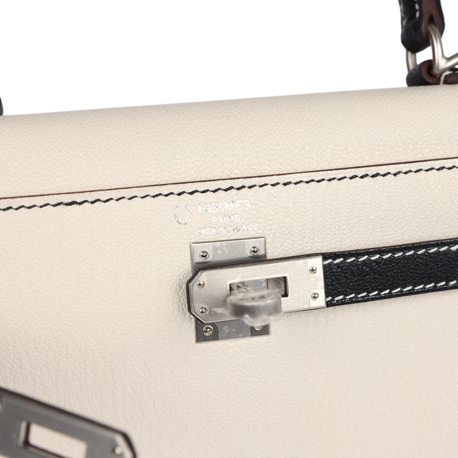 Kelly Sellier 25 Nata and Black Chevre Mysore Brushed Palladium Hardware Bag