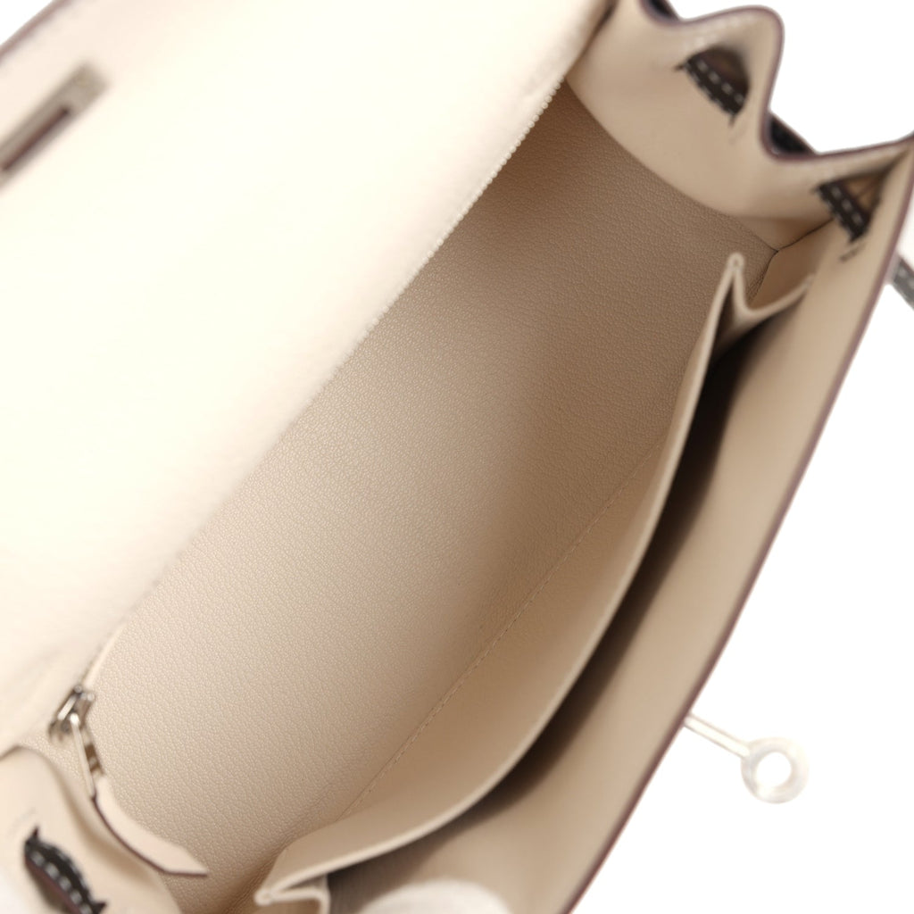 Kelly Sellier 25 Nata and Black Chevre Mysore Brushed Palladium Hardware Bag