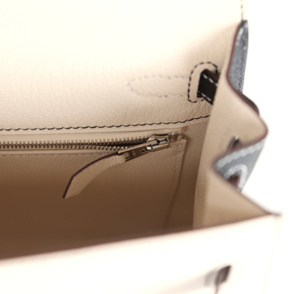 Kelly Sellier 25 Nata and Black Chevre Mysore Brushed Palladium Hardware Bag