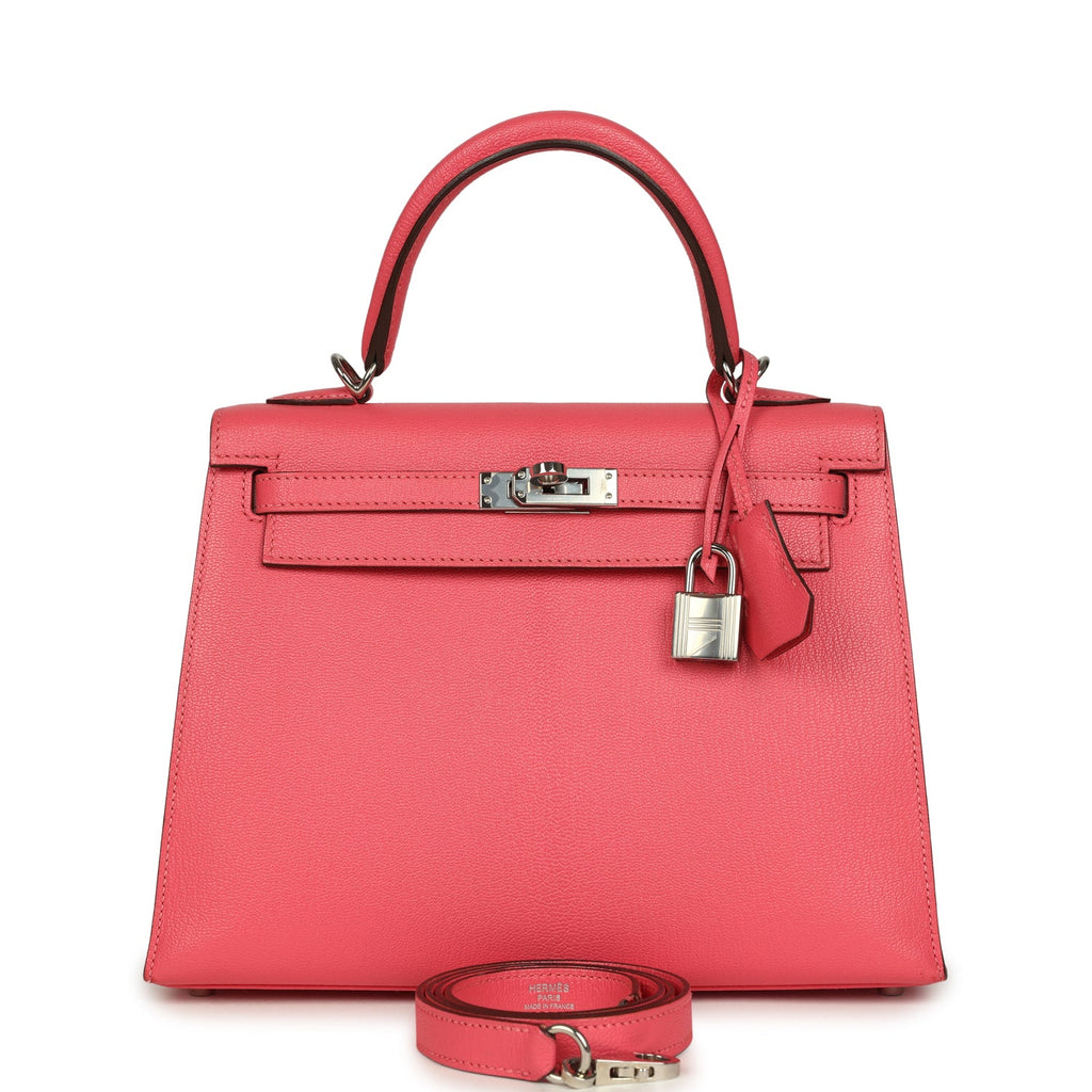 Kelly Sellier 25 Rose Lipstick Chevre Mysore Palladium Hardware Bag