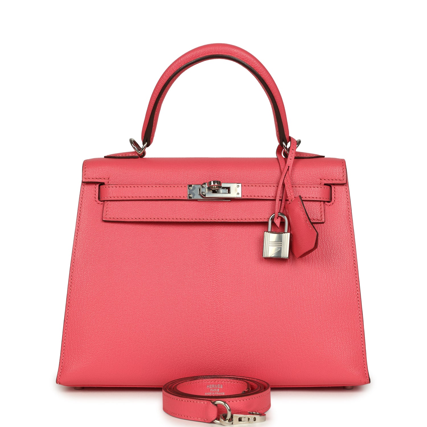 Kelly Sellier 25 Rose Lipstick Chevre Mysore Palladium Hardware Bag