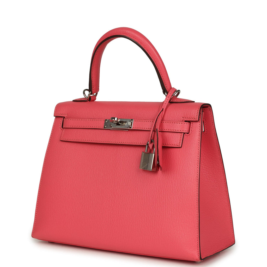 Kelly Sellier 25 Rose Lipstick Chevre Mysore Palladium Hardware Bag