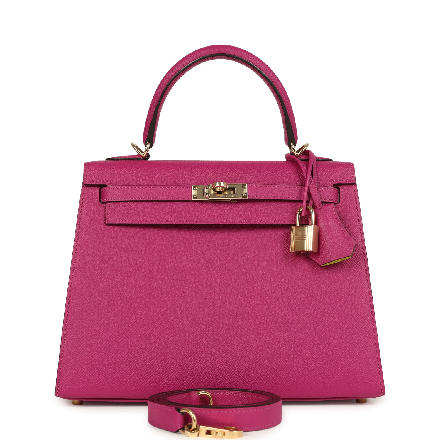 Kelly Sellier 25 Rose Pourpre Verso Epsom Permabrass Hardware Bag