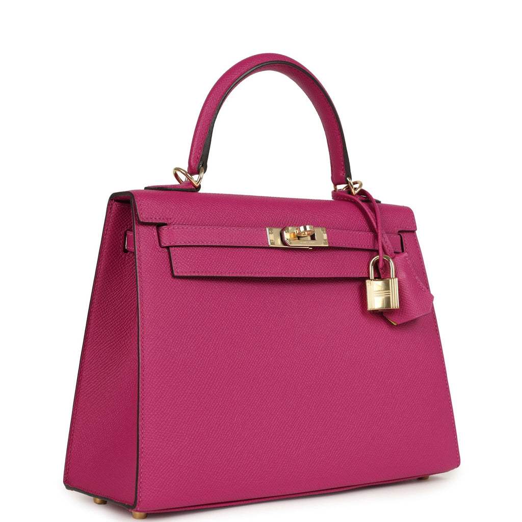 Kelly Sellier 25 Rose Pourpre Verso Epsom Permabrass Hardware Bag