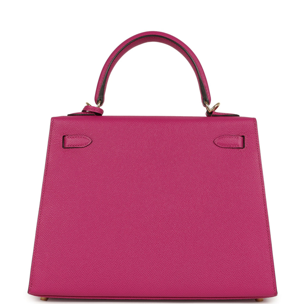 Kelly Sellier 25 Rose Pourpre Verso Epsom Permabrass Hardware Bag