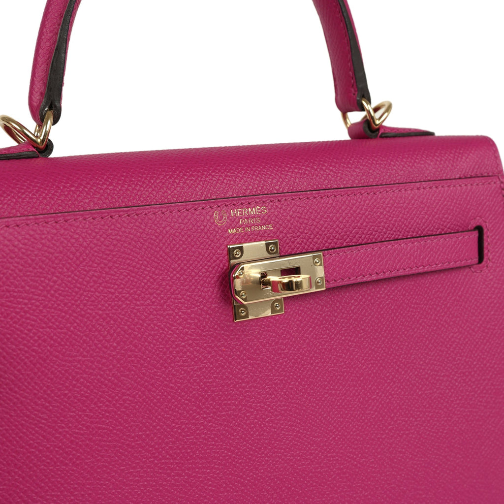 Kelly Sellier 25 Rose Pourpre Verso Epsom Permabrass Hardware Bag