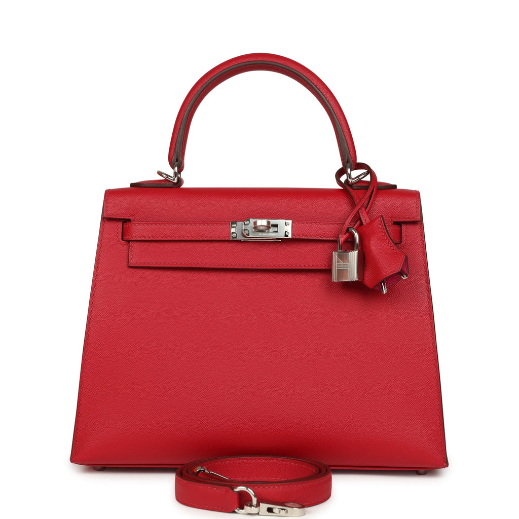 Kelly Sellier 25 Rouge Piment Verso Madame Palladium Hardware Bag