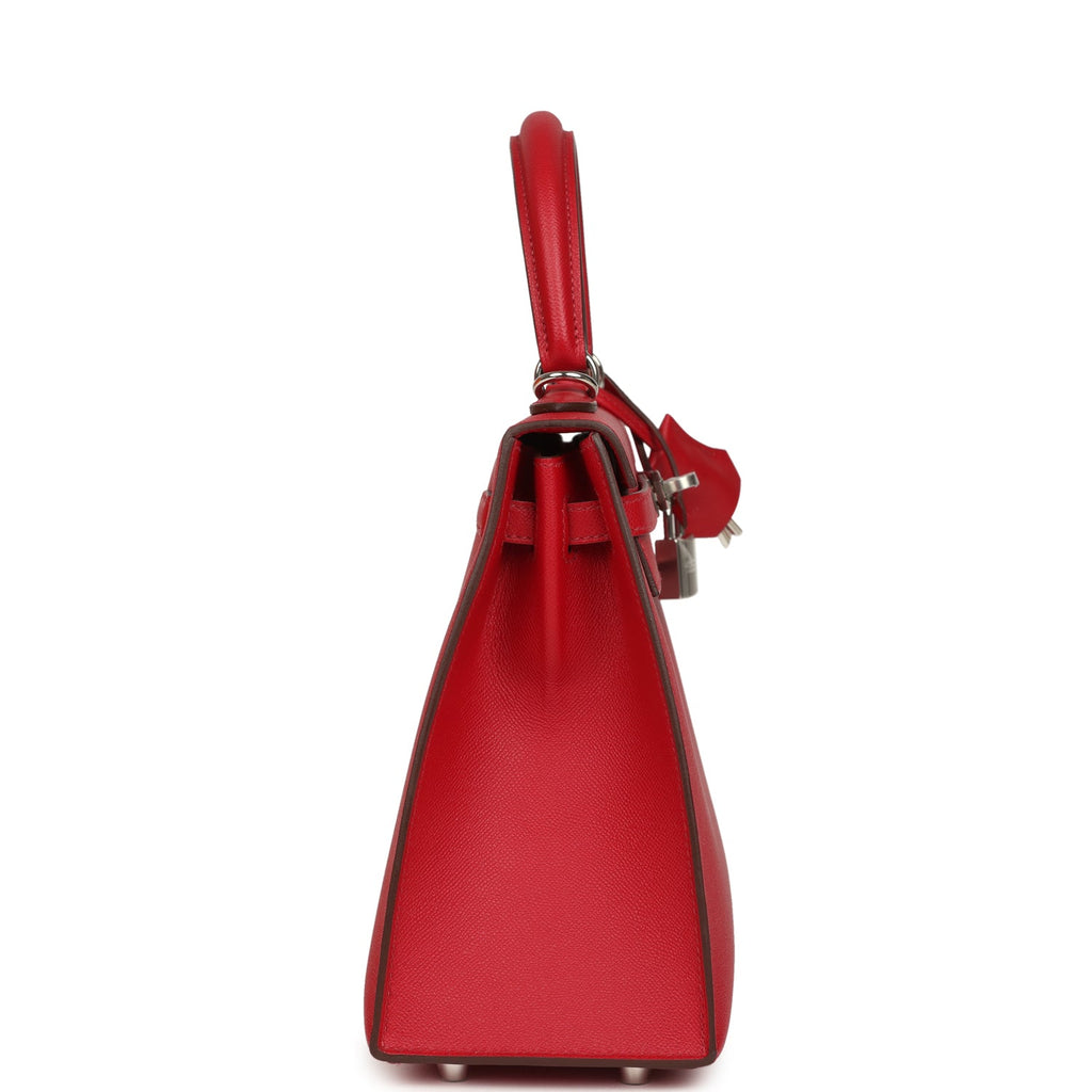 Kelly Sellier 25 Rouge Piment Verso Madame Palladium Hardware Bag