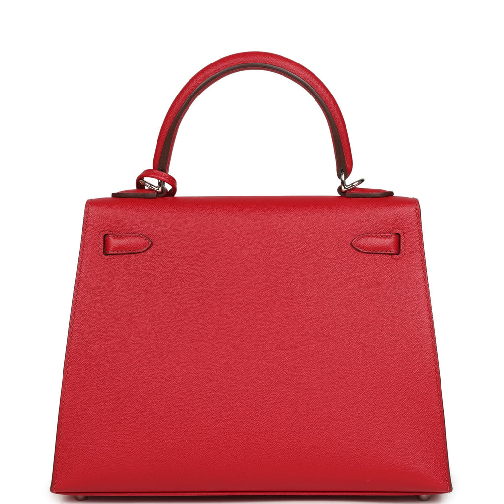 Kelly Sellier 25 Rouge Piment Verso Madame Palladium Hardware Bag