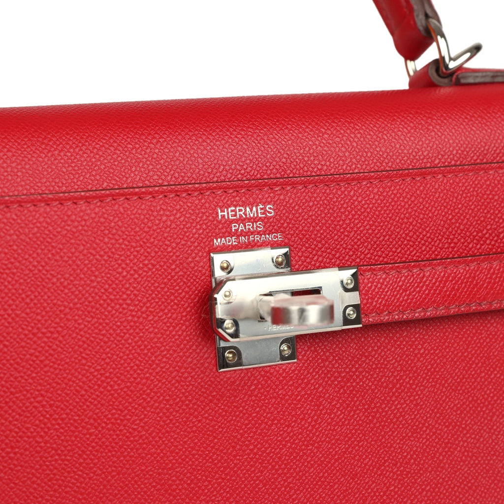 Kelly Sellier 25 Rouge Piment Verso Madame Palladium Hardware Bag