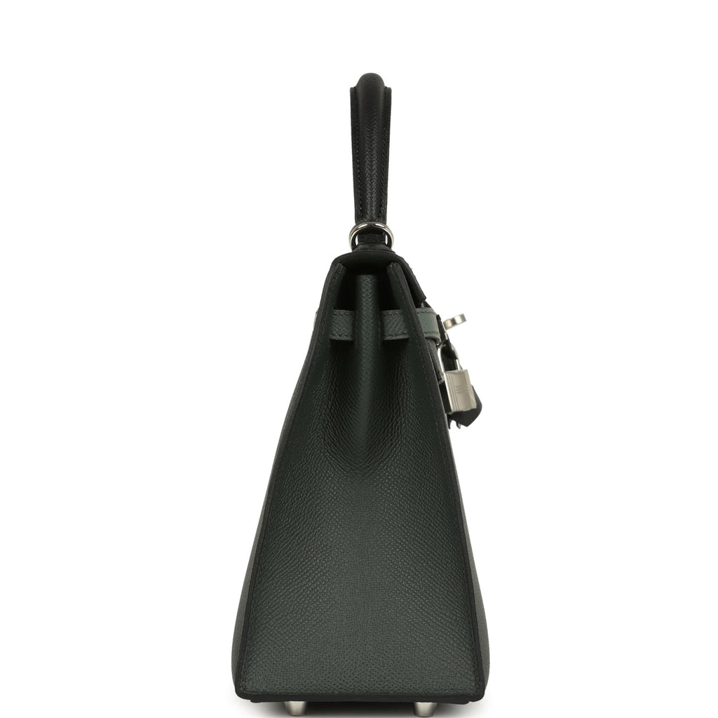 Kelly Sellier 25 Tri-Color Black, Vert Amande and Vert Mangrove Epsom Palladium Hardware Bag