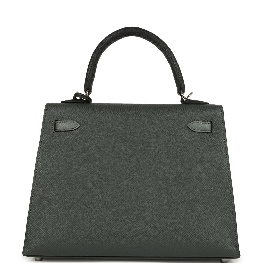 Kelly Sellier 25 Tri-Color Black, Vert Amande and Vert Mangrove Epsom Palladium Hardware Bag