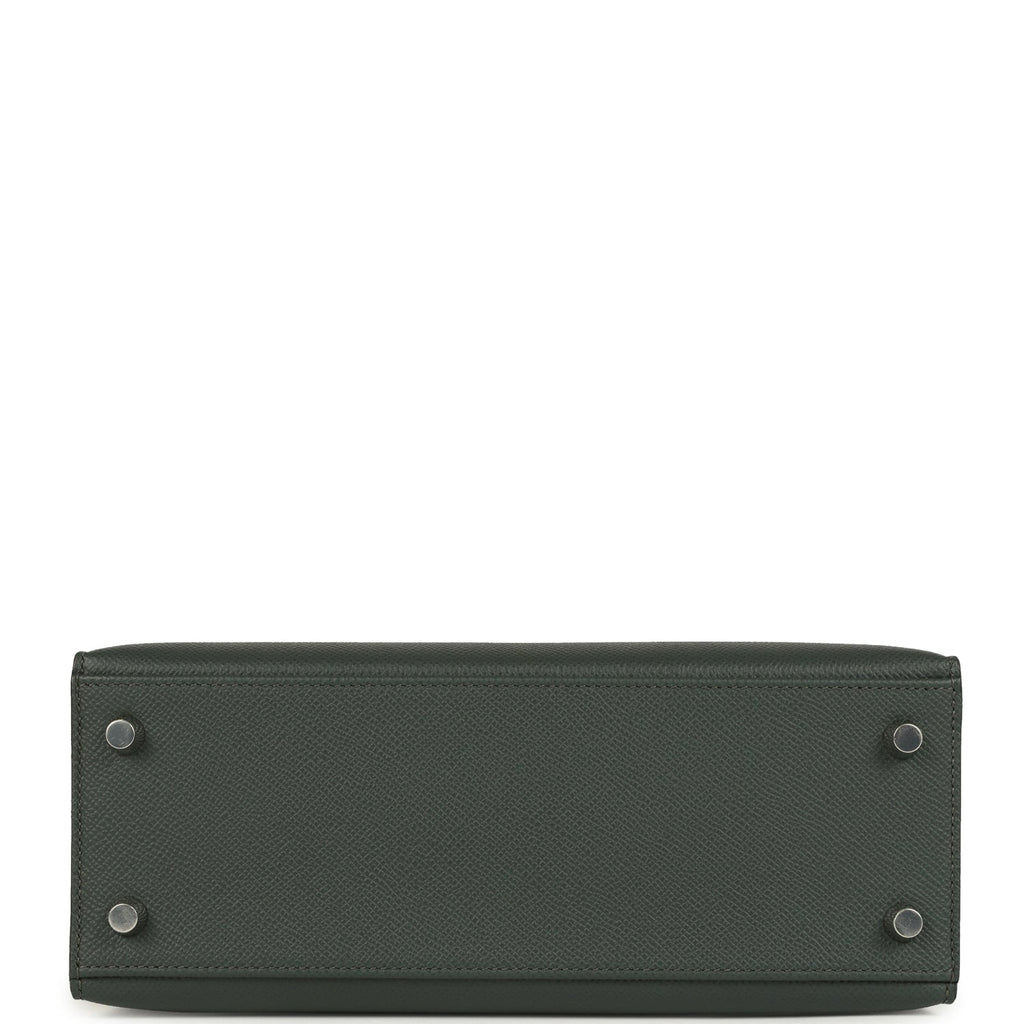 Kelly Sellier 25 Tri-Color Black, Vert Amande and Vert Mangrove Epsom Palladium Hardware Bag
