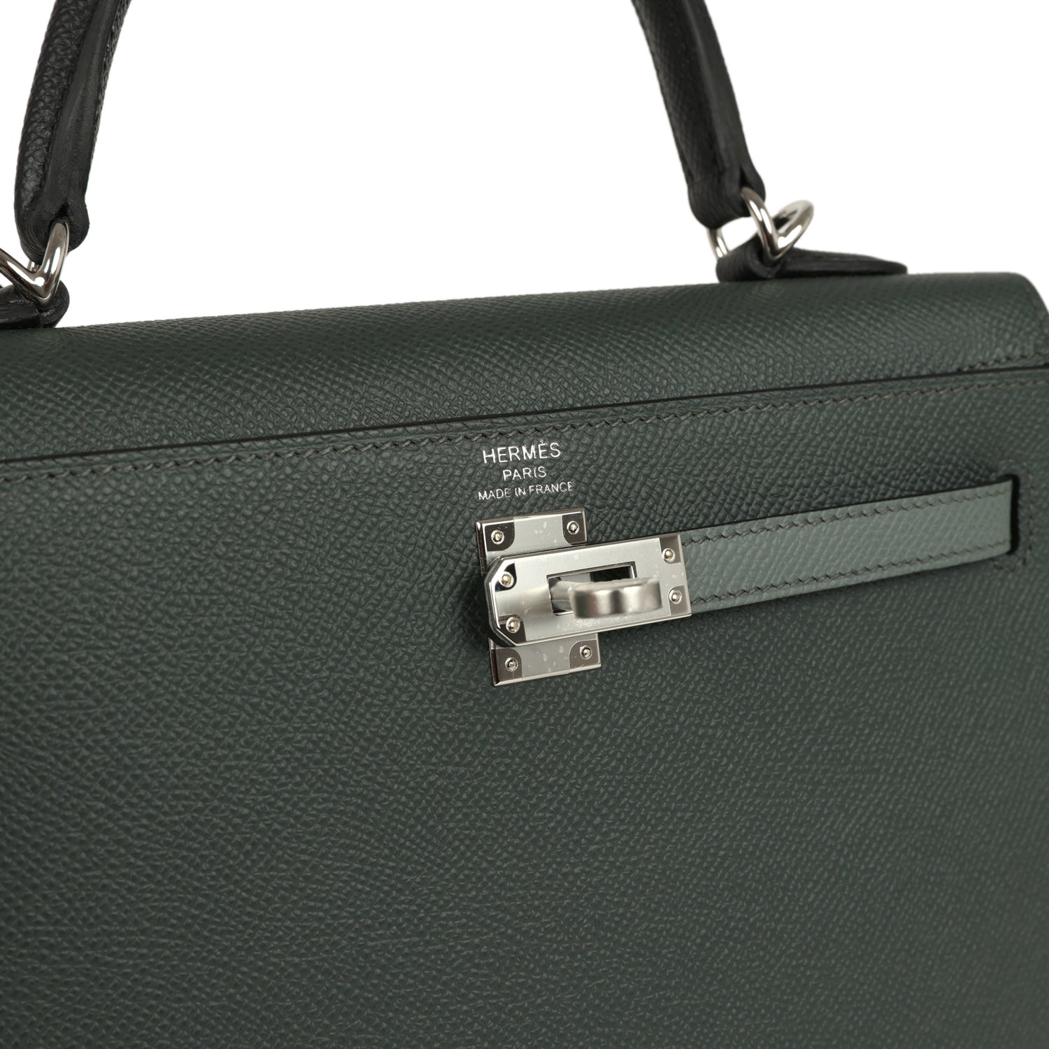 Kelly Sellier 25 Tri-Color Black, Vert Amande and Vert Mangrove Epsom Palladium Hardware Bag