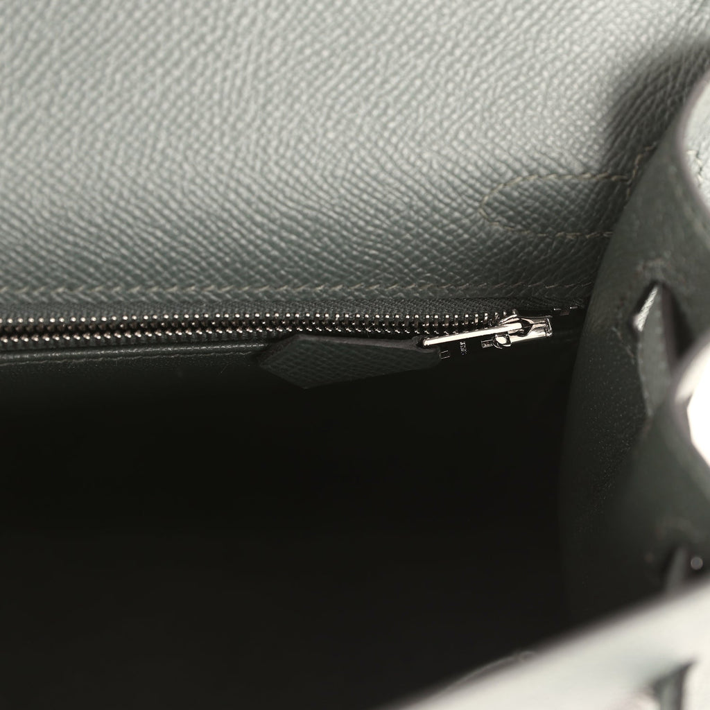 Kelly Sellier 25 Tri-Color Black, Vert Amande and Vert Mangrove Epsom Palladium Hardware Bag
