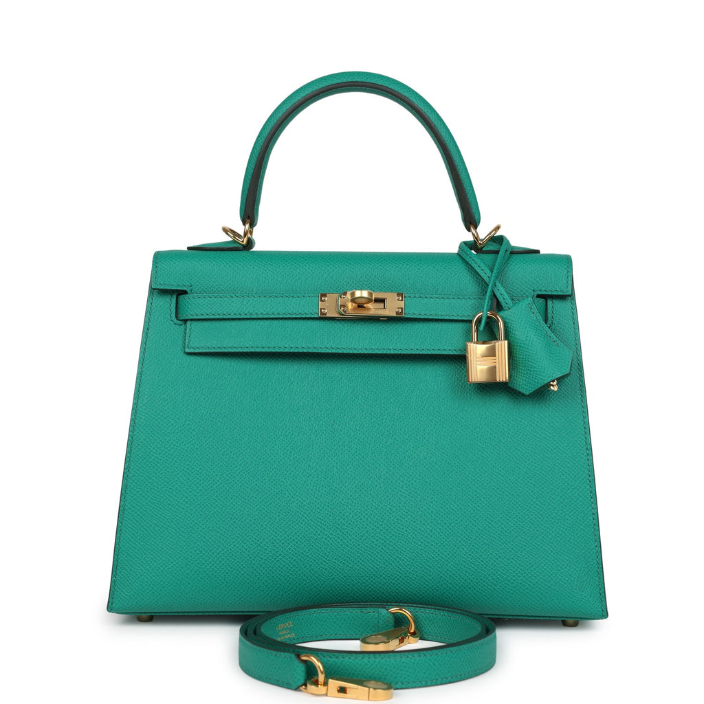 Kelly Sellier 25 Vert Jade Epsom Gold Hardware Bag