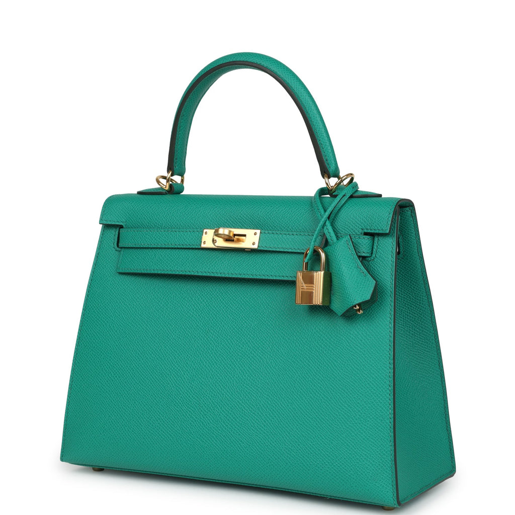 Kelly Sellier 25 Vert Jade Epsom Gold Hardware Bag