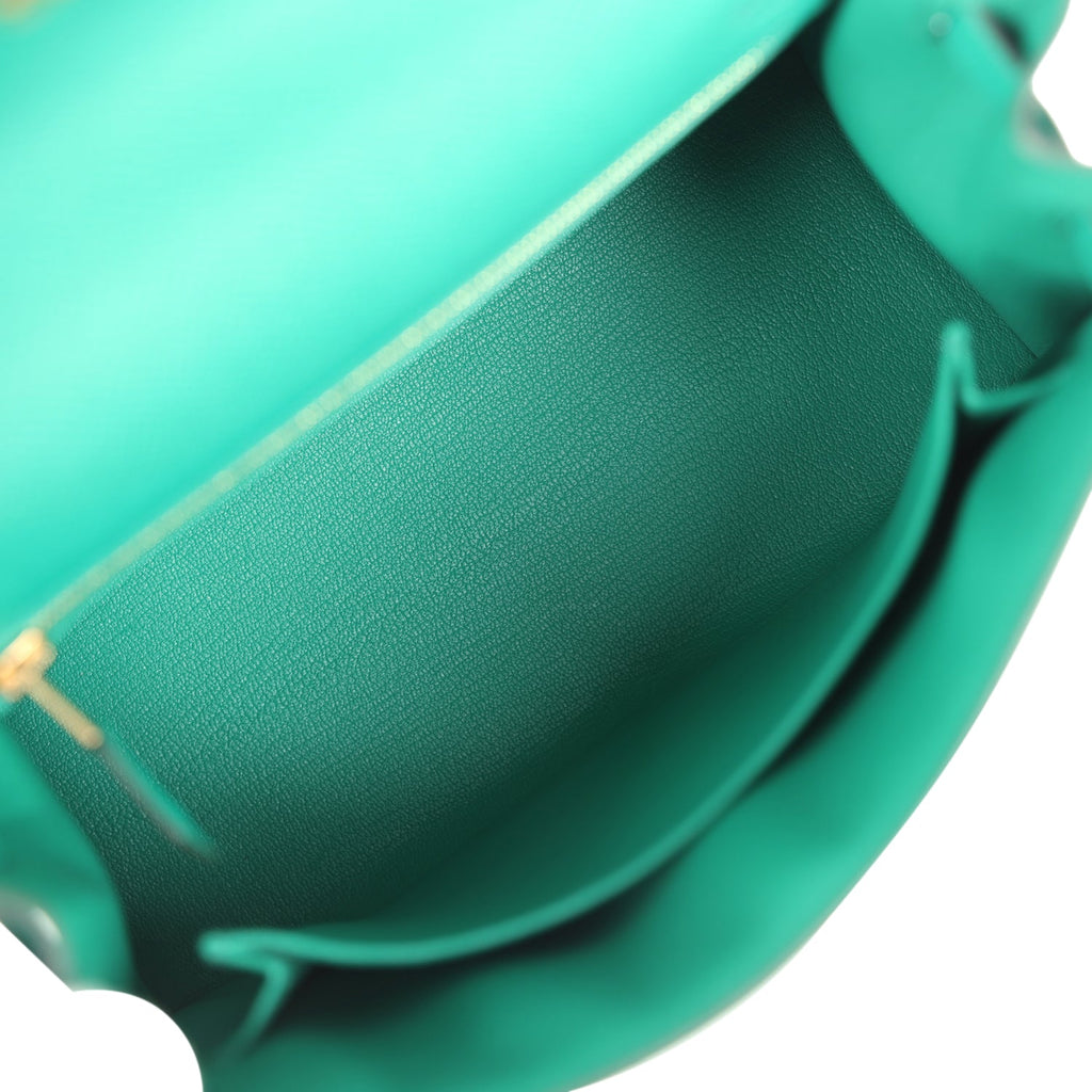 Kelly Sellier 25 Vert Jade Epsom Gold Hardware Bag
