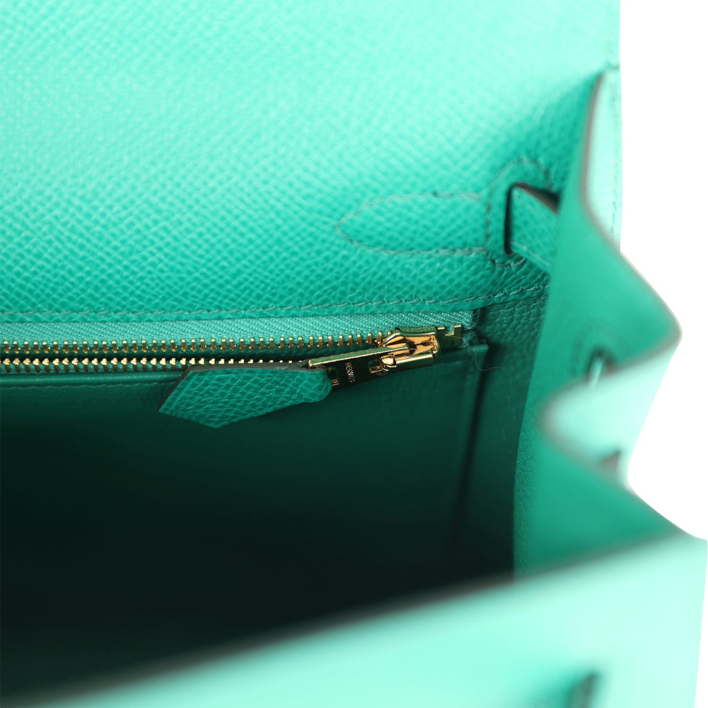 Kelly Sellier 25 Vert Jade Epsom Gold Hardware Bag