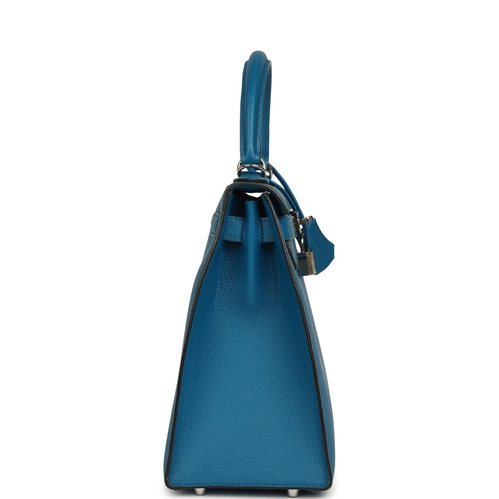 Kelly Sellier 28 Bleu Izmir Epsom Palladium Hardware Bag