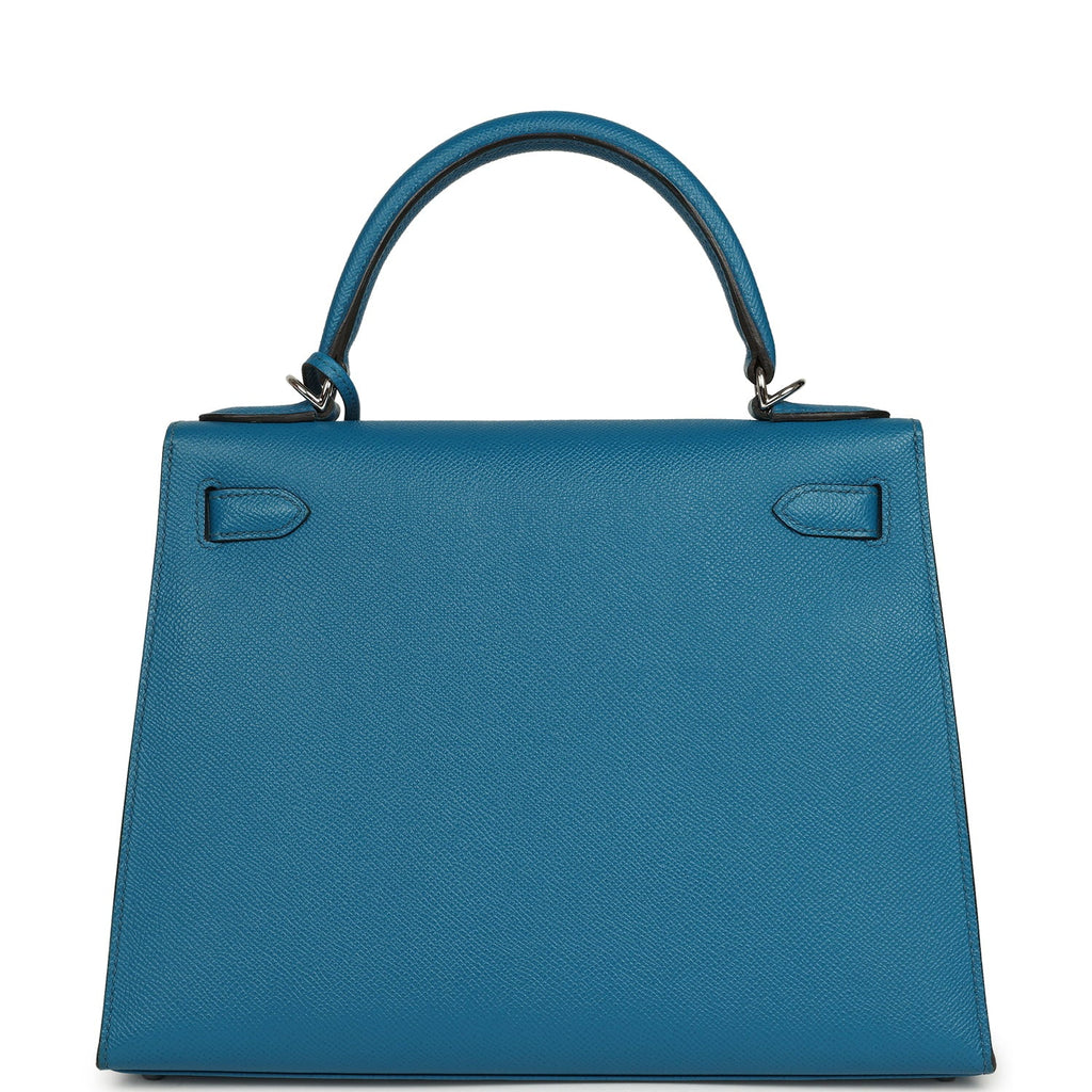 Kelly Sellier 28 Bleu Izmir Epsom Palladium Hardware Bag