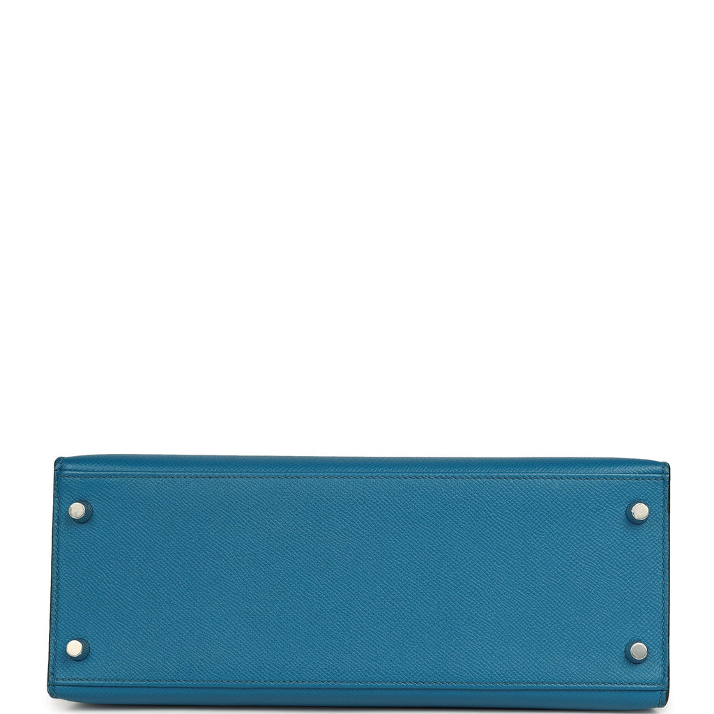 Kelly Sellier 28 Bleu Izmir Epsom Palladium Hardware Bag