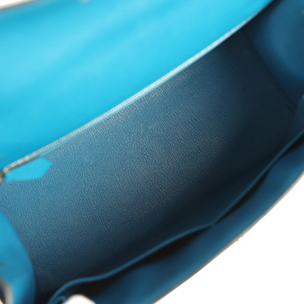 Kelly Sellier 28 Bleu Izmir Epsom Palladium Hardware Bag