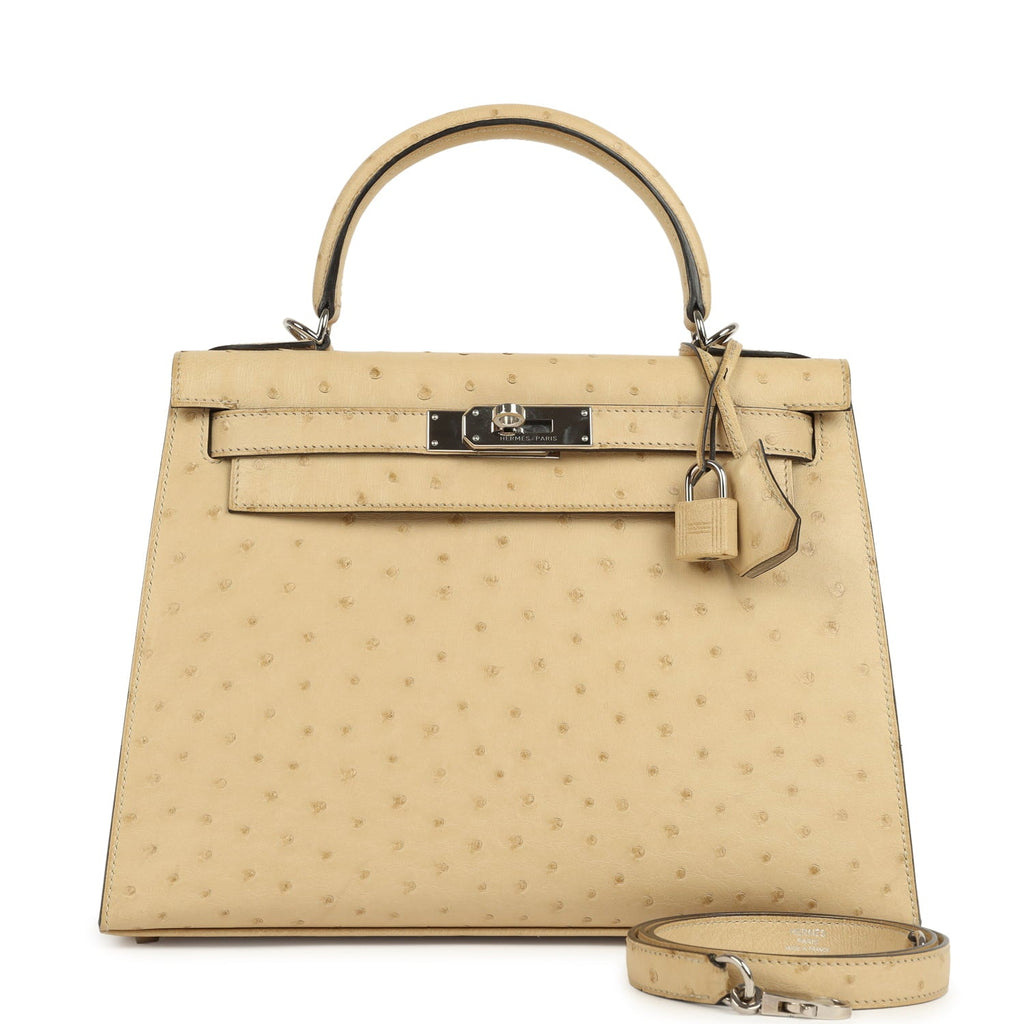 Kelly Sellier 28 Parchemin Ostrich Palladium Hardware