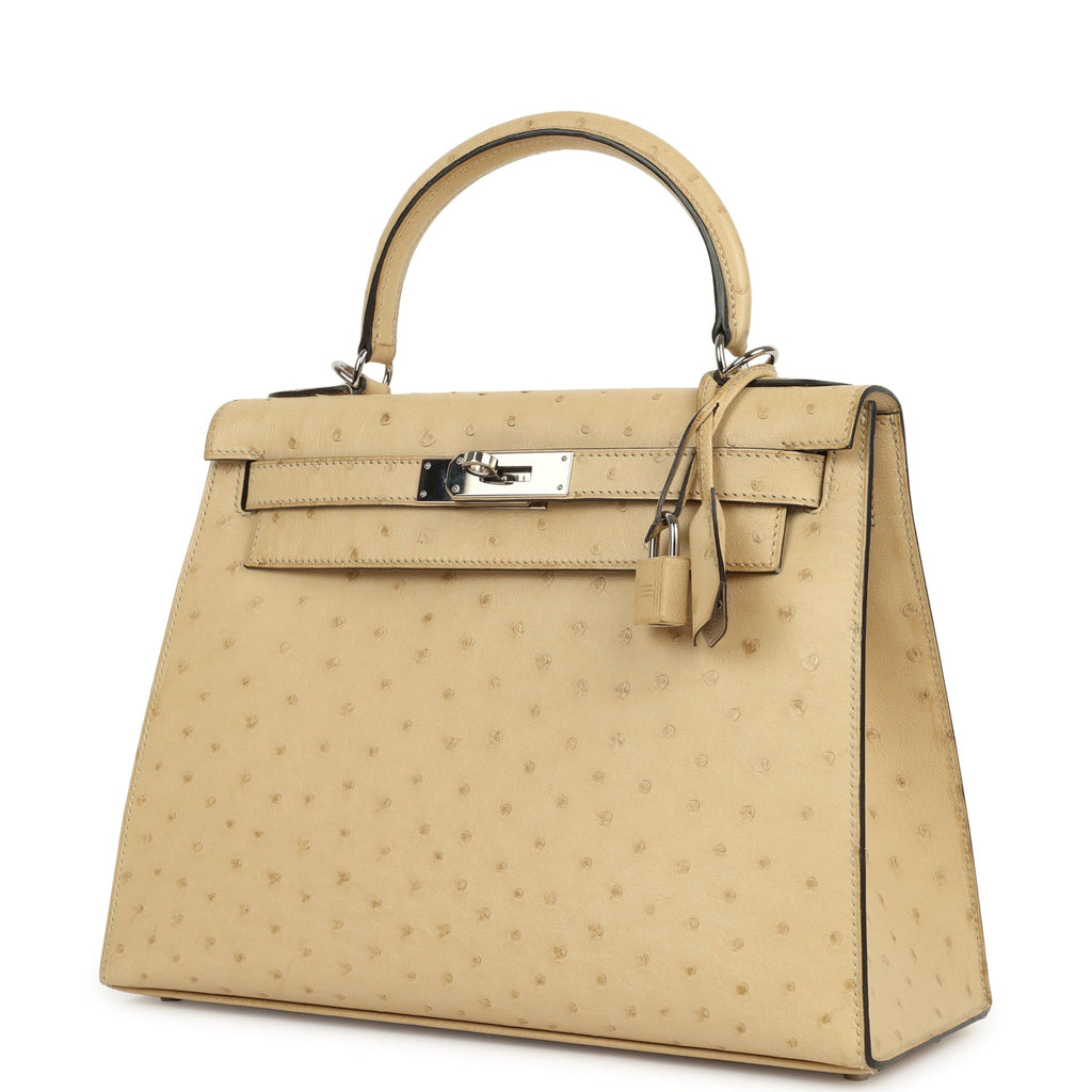 Kelly Sellier 28 Parchemin Ostrich Palladium Hardware