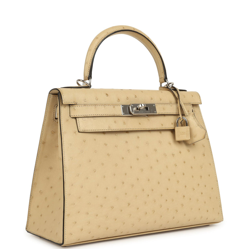 Kelly Sellier 28 Parchemin Ostrich Palladium Hardware