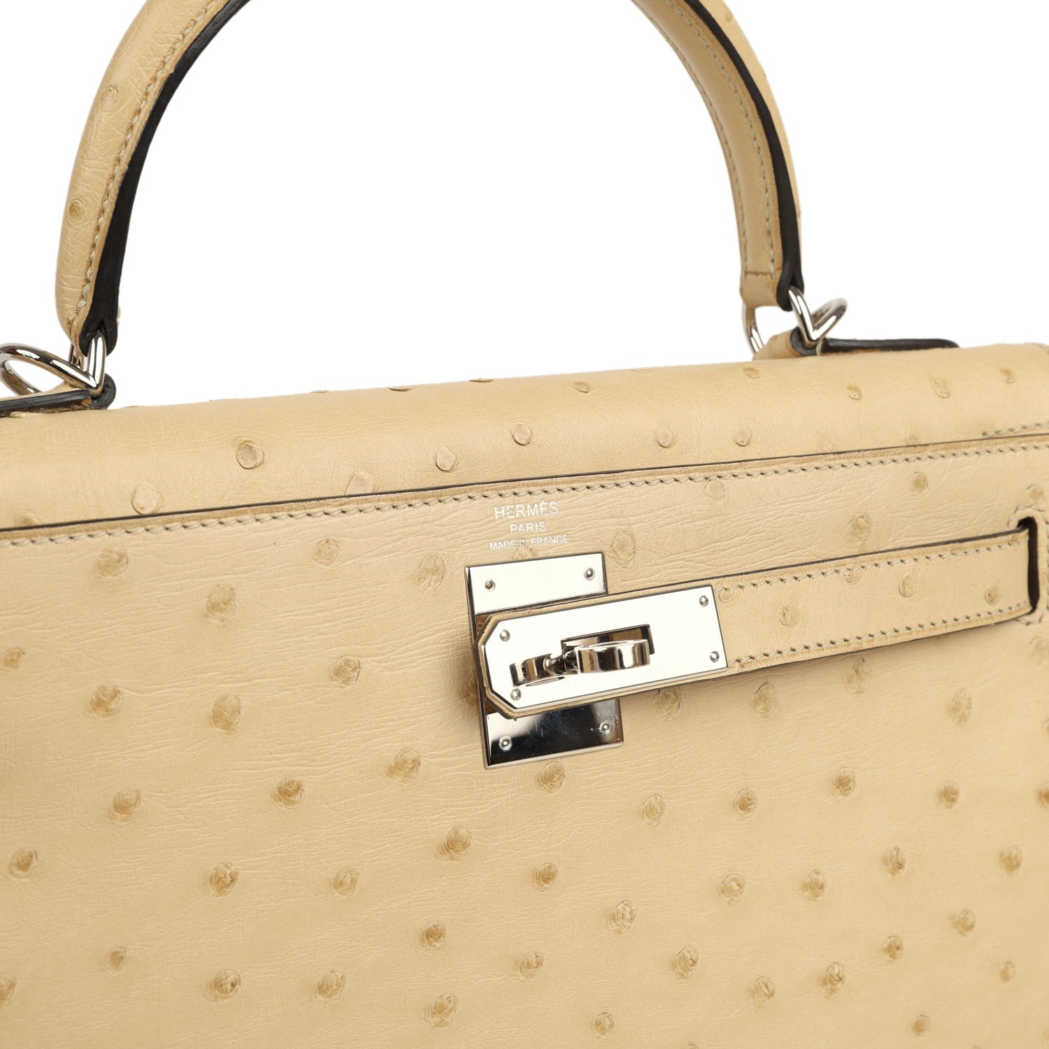 Kelly Sellier 28 Parchemin Ostrich Palladium Hardware