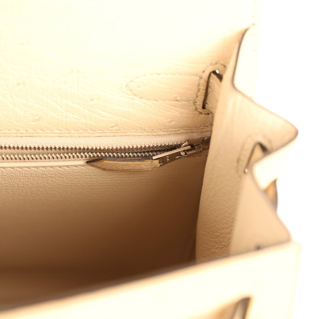 Kelly Sellier 28 Parchemin Ostrich Palladium Hardware