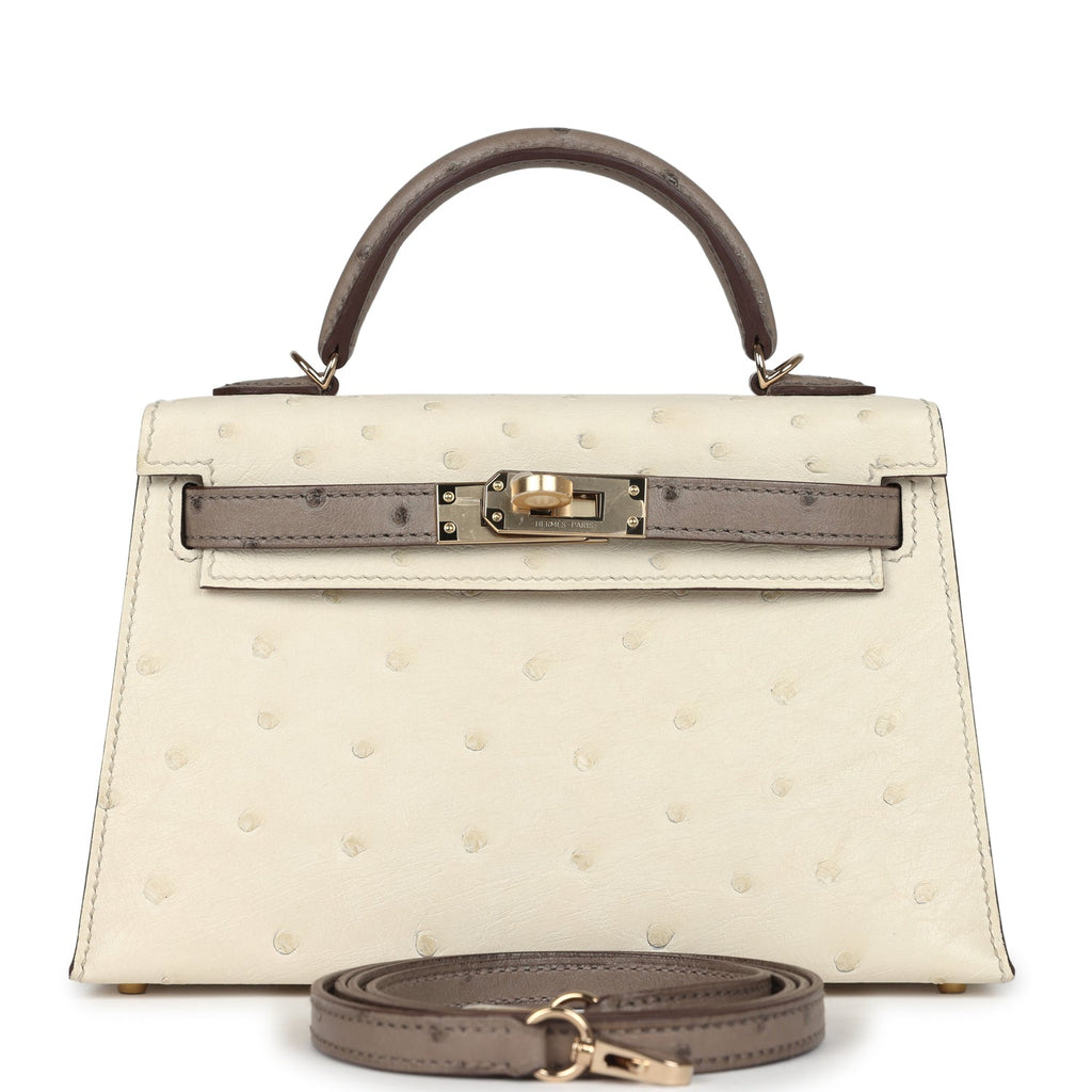 Kelly Sellier 20 Beton and Gris Tourterelle Ostrich Bag