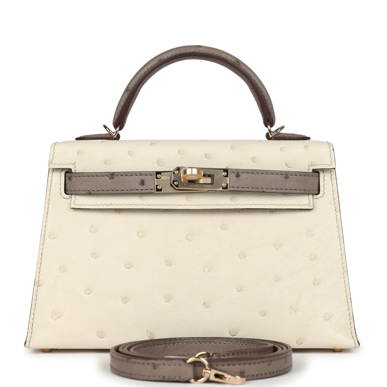 Kelly Sellier 20 Beton and Gris Tourterelle Ostrich Bag