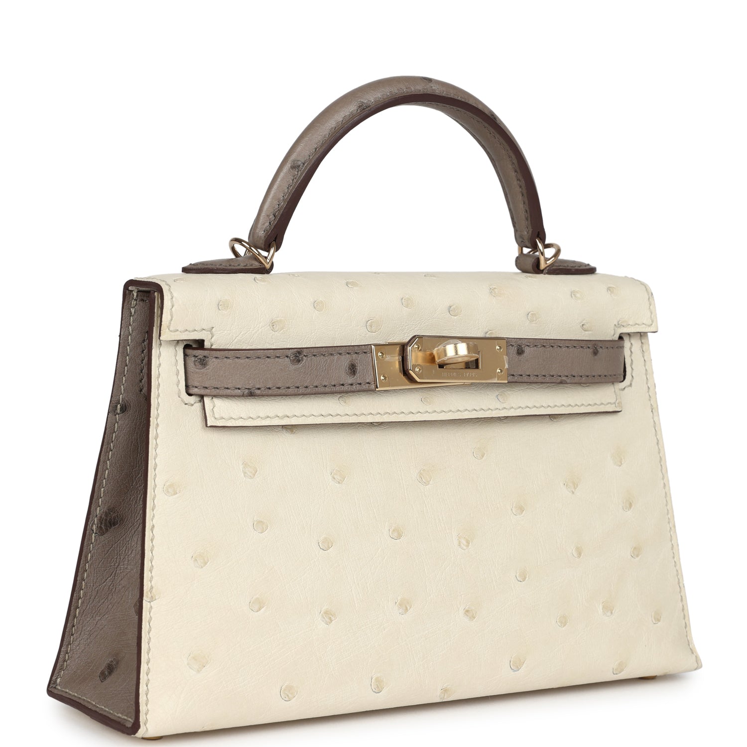 Kelly Sellier 20 Beton and Gris Tourterelle Ostrich Bag