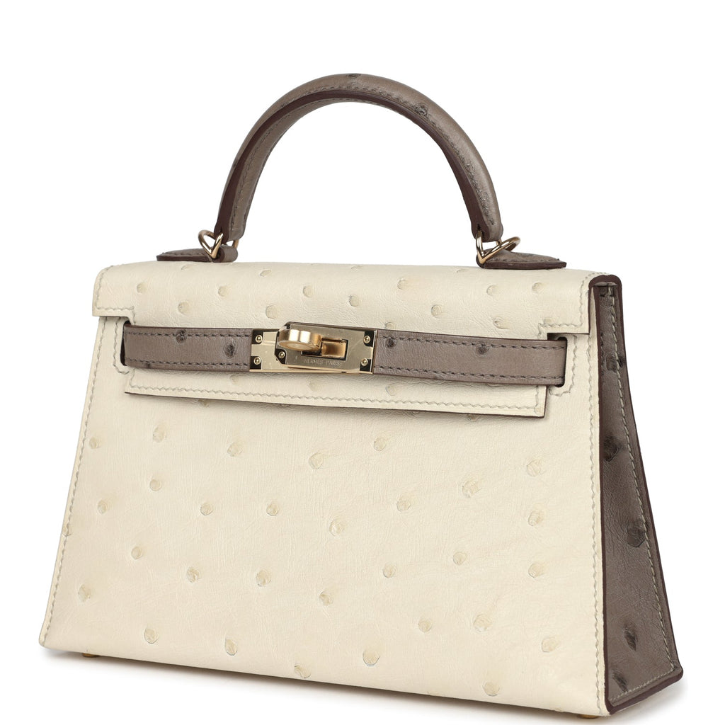 Kelly Sellier 20 Beton and Gris Tourterelle Ostrich Bag